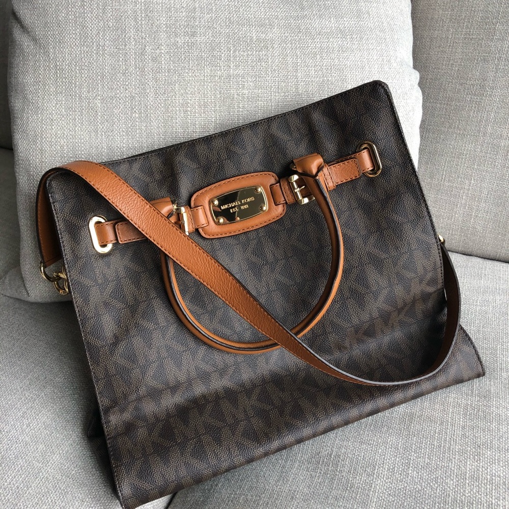 MICHAEL KORS Hamilton Brown monogram satchel LARGE - Picture 2 of 15